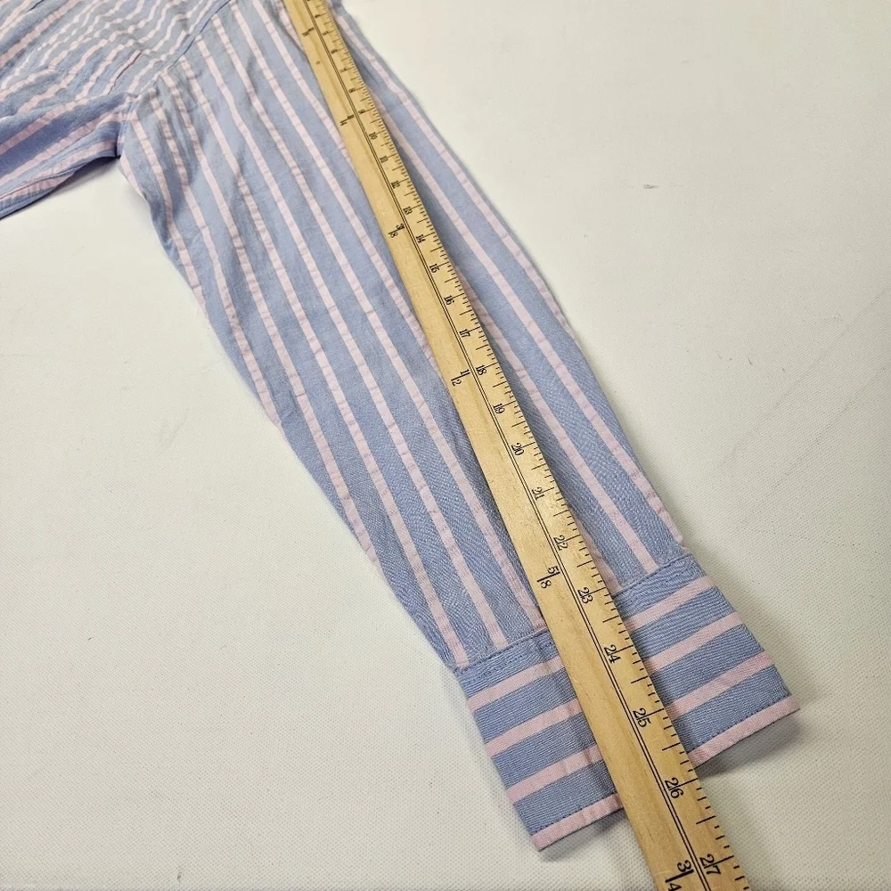 NWT J Crew Shirt Mens Med Slim Seersucker Striped Blue Pink Button Down Cotton